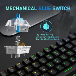 ZIYOU LANG T60 Mini 60% Percent Gaming Mechanical Keyboard UK Layout 19 Rainbow Light Up Compact Keyboard USB-C Cable for PC MAC