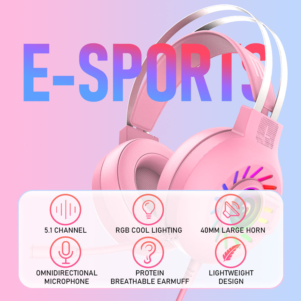 MAMBASNAKE M10 Over-Head Gaming Headphone, 3.5mm Stereo Wired, RGB Rainbow Backlit, Stereo Surround Sound,Noise Canceling Microphone