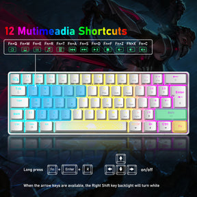 ZIYOU LANG T60RGB Mechanical Gaming Keyboard, 60% Compact 62 Key USB C Wired RGB Backlit LED Backlight Ergonomic Gaming Keyboard