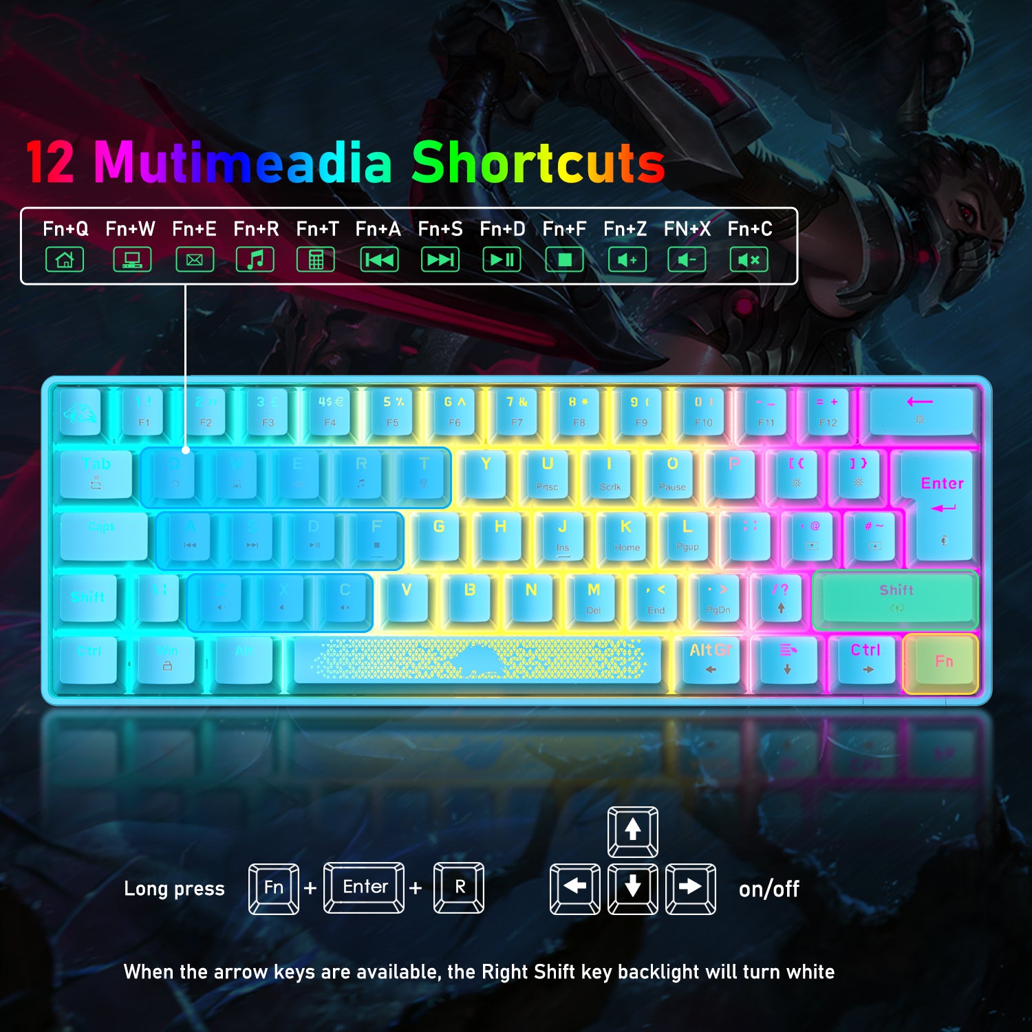 ZIYOU LANG T60RGB Mechanical Gaming Keyboard, 60% Compact 62 Key USB C Wired RGB Backlit LED Backlight Ergonomic Gaming Keyboard