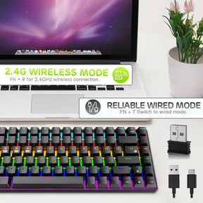 XINMENG XM84 84 Keys 3 Modes Mechanical Keyboard, Bluetooth 5.0/Wireless 2.4G/Wired, Rechargeable 3000mAh Battery, 20 LED Backlit Mode