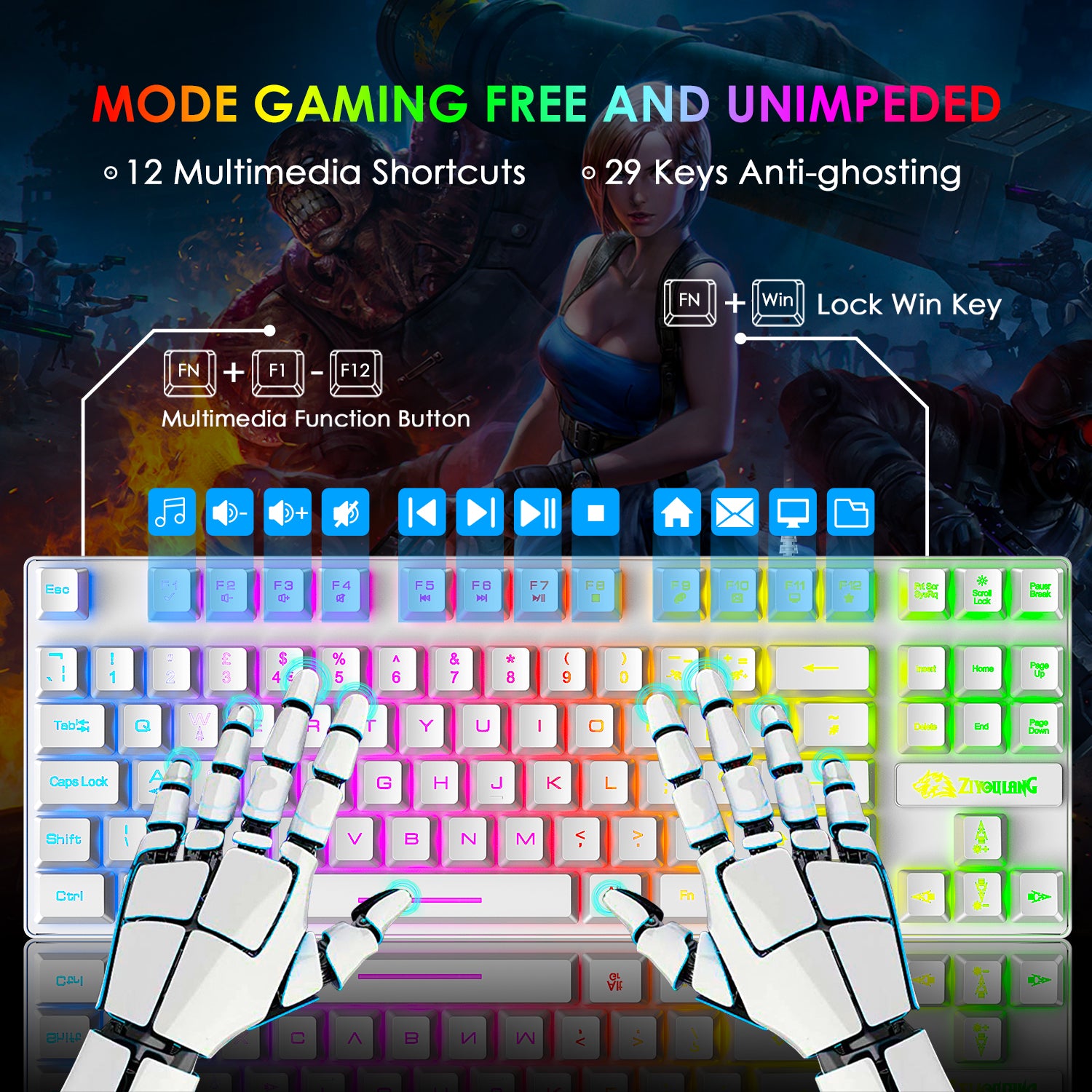 ZIYOU LANG T2 Gaming Keyboard and Mouse, Mechanical Feel Keyboard,RGB 6400 DPI Lightweight Gaming Mouse for Windows PC Gamers