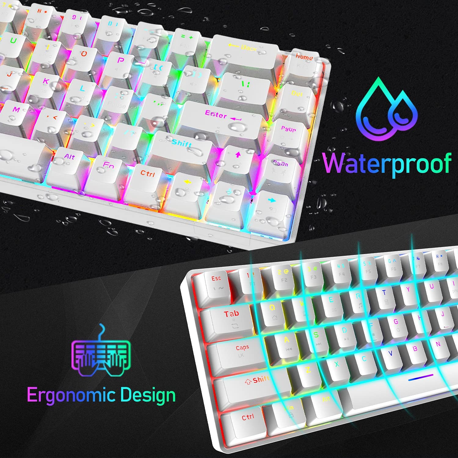 ZIYOU LANG T8 60% Mechanical Mini Gaming Keyboard Compact Type C Wired 68 Keys LED Backlit USB Waterproof Keyboard 18 Chroma RGB