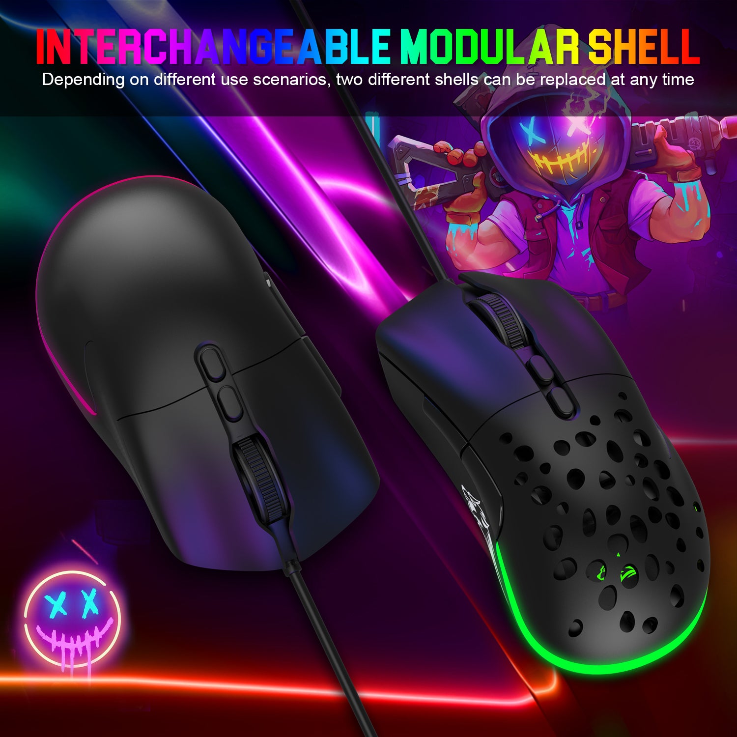 ZIYOU LANG D19 Wired RGB Gaming Mouse, 12000DPI, 7 Programmable Buttons, Adjustable Weights, Honeycomb Shell Mice for PC/PS4/XBOX