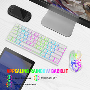 ZIYOU LANG T61 60% Ultra Compact Wireless Gaming Keyboard and Mouse Set with Mousepad 2400 DPI Rainbow Backlit 3800 mAh Rechargeable