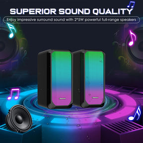 MAMBASNAKE CS-356 Computer PC Stereo Speakers, Dynamic RGB Light Up Full Mesh, 8 kinds of LED Backlit Modes, USB Powered AUX 3.5mm