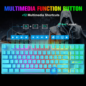 ZIYOU LANG T87 Wireless Gaming Keyboard and Mouse Combo with 87 Key Rainbow LED Backlight Rechargeable 3800mAh Battery Mechanical Feel Anti-ghosting Ergonomic Waterproof RGB Mute Mice for Computer PC Gamer (Black)