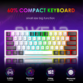 ZIYOU LANG T61 60% Ultra Compact Wireless Gaming Keyboard and Mouse Set with Mousepad 2400 DPI Rainbow Backlit 3800 mAh Rechargeable