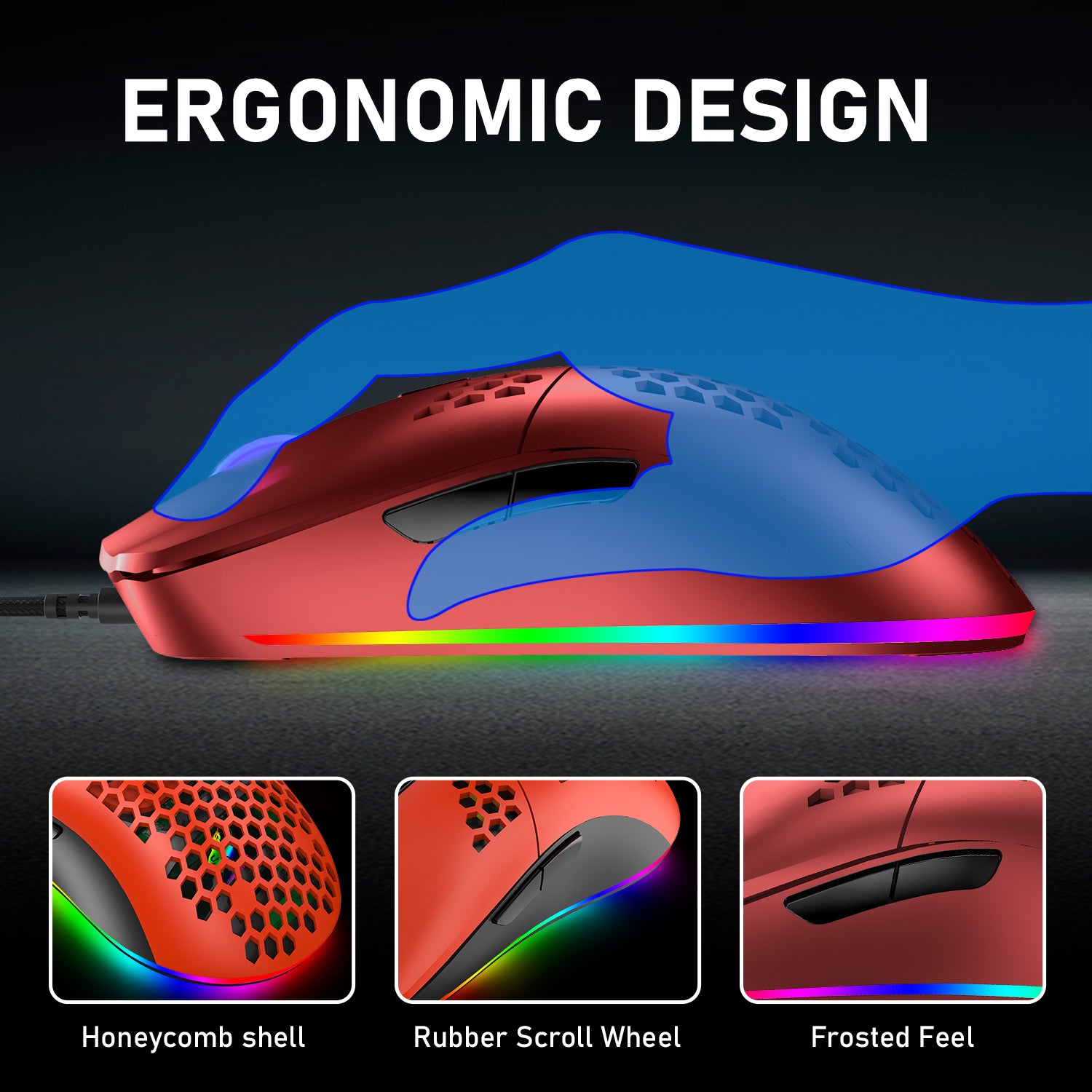 ZIYOU LANG M1 Wired Lightweight Gaming Mouse,6 RGB Backlit with 7 Buttons Programmable, Adjustable 6400DPI ,Ultralight Honeycomb Shell