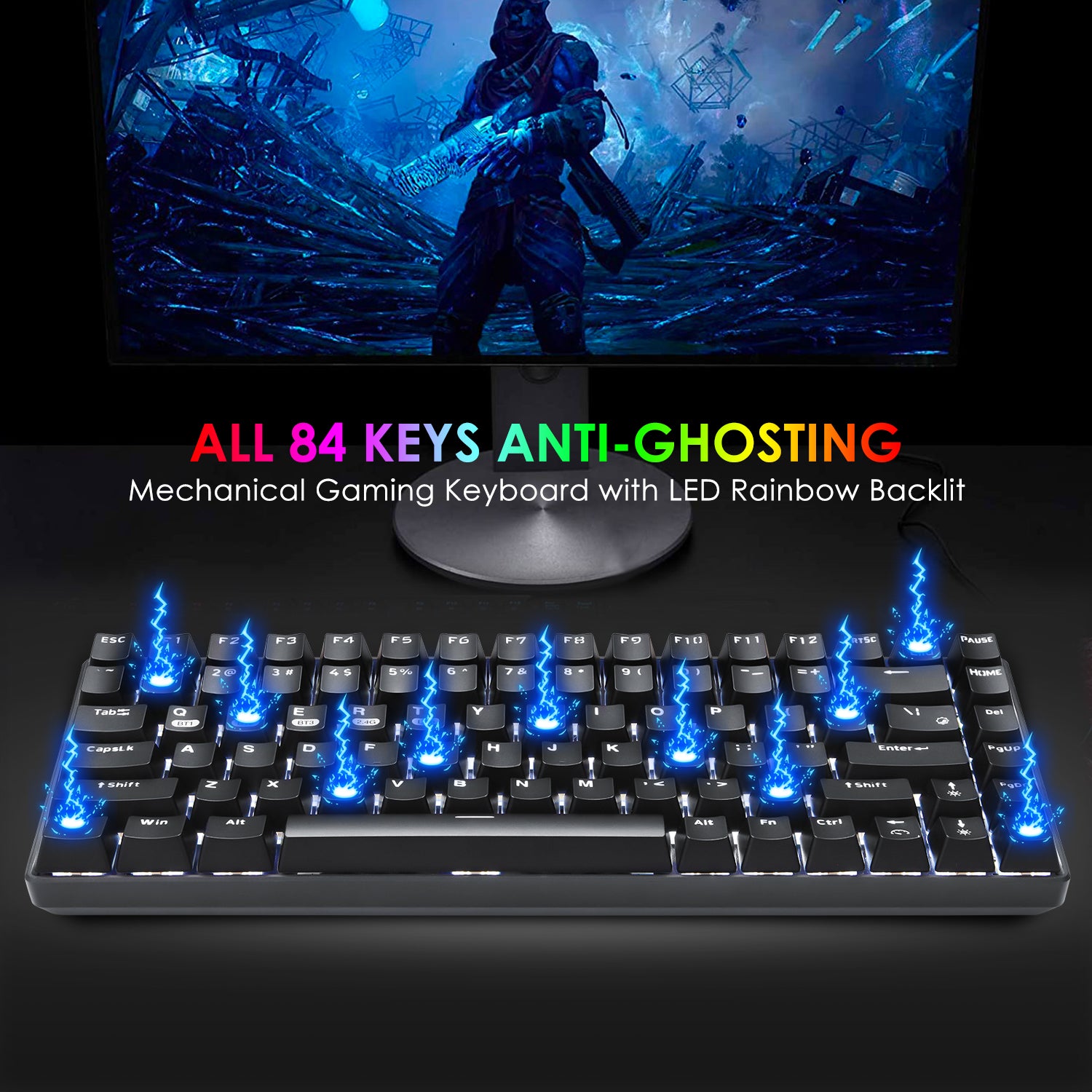 XINMENG XM84 84 Keys 3 Modes Mechanical Keyboard, Bluetooth 5.0/Wireless 2.4G/Wired, Rechargeable 3000mAh Battery, 20 LED Backlit Mode