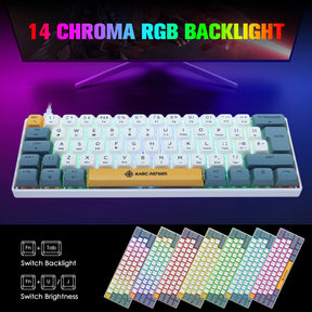 MAGIC-REFINER MK21 UK Layout 60% Mechanical Gaming Keyboard Mini Compact Wired Type C Dye-Sublimation PBT USB Water-resistant 14 Chroma RGB Illuminated