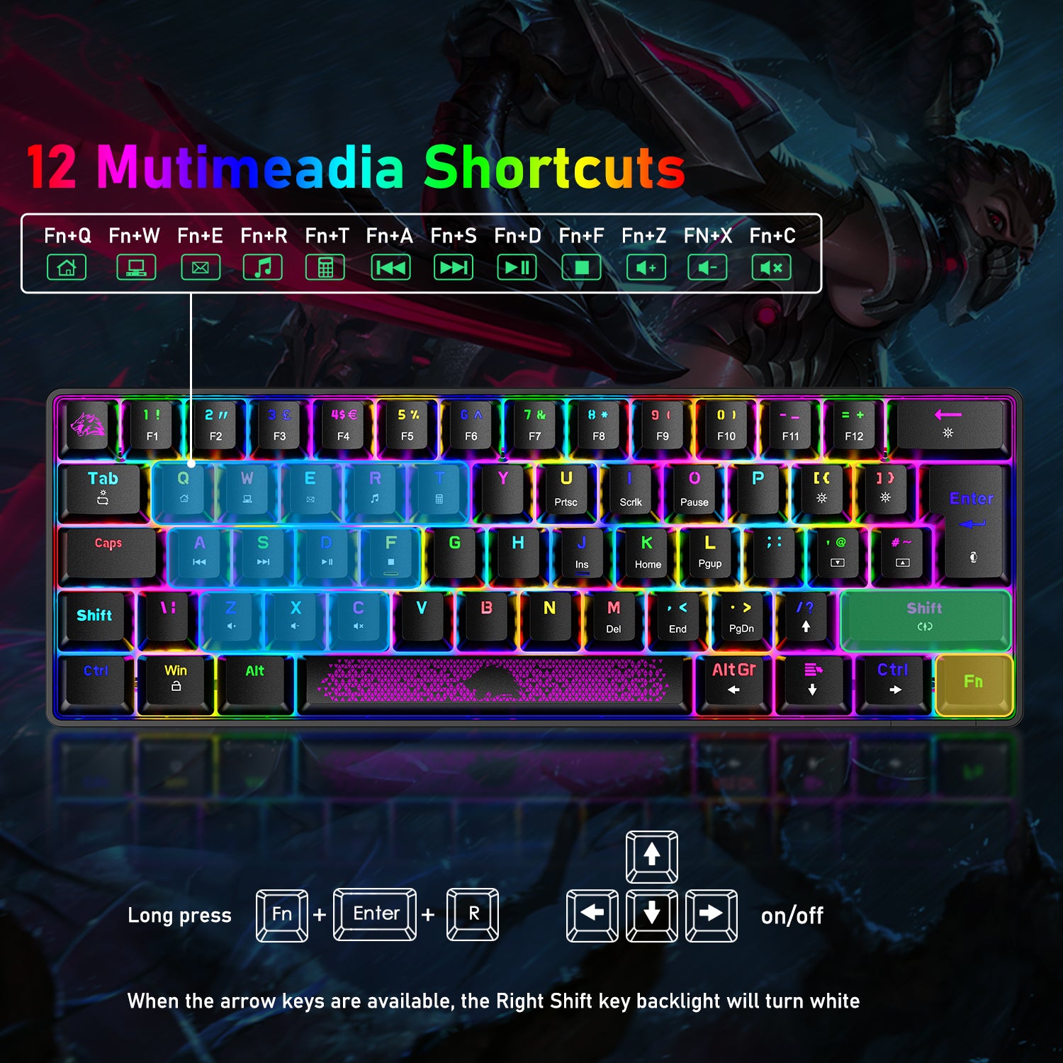 ZIYOU LANG T60RGB Mechanical Gaming Keyboard, 60% Compact 62 Key USB C Wired RGB Backlit LED Backlight Ergonomic Gaming Keyboard