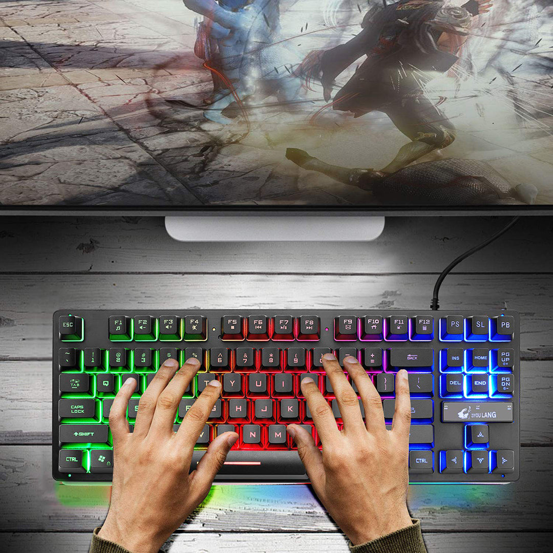 ZIYOU LANG K16 60% Gaming Keyboard87 Keys Mechanical Feeling Multi Color RGB Illuminated LED Backlit Wired Light Up Keyboard