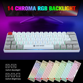 MAGIC-REFINER MK21 UK Layout 60% Mechanical Gaming Keyboard Mini Compact Wired Type C Dye-Sublimation PBT USB Water-resistant 14 Chroma RGB Illuminated