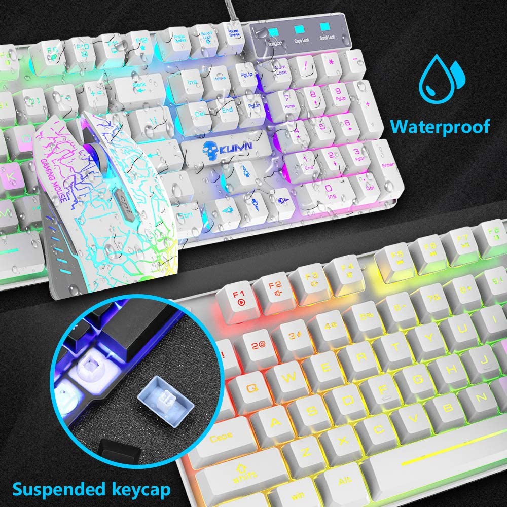 KUIYN T6 Wired Keyboard Mouse Combo 12 Chroma RGB Backlit Mechanical Feel Gaming Keyboard+2400DPI 6 Buttons LED Gaming Mouse+Mouse Pad