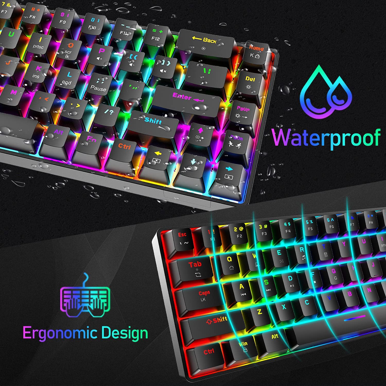 ZIYOU LANG T8 60% Mechanical Mini Gaming Keyboard Compact Type C Wired 68 Keys LED Backlit USB Waterproof Keyboard 18 Chroma RGB