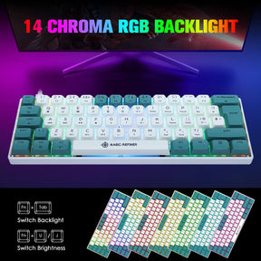 MAGIC-REFINER MK21 UK Layout 60% Mechanical Gaming Keyboard Mini Compact Wired Type C Dye-Sublimation PBT USB Water-resistant 14 Chroma RGB Illuminated