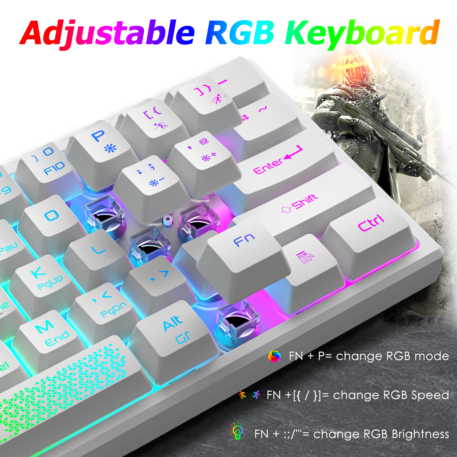 ZIYOU LANG K61 - 60 Percent Compact Gaming Keyboard UK Layout Ultralight LED Backlit Mechanical Feel PS4 Laptop PC Accessories