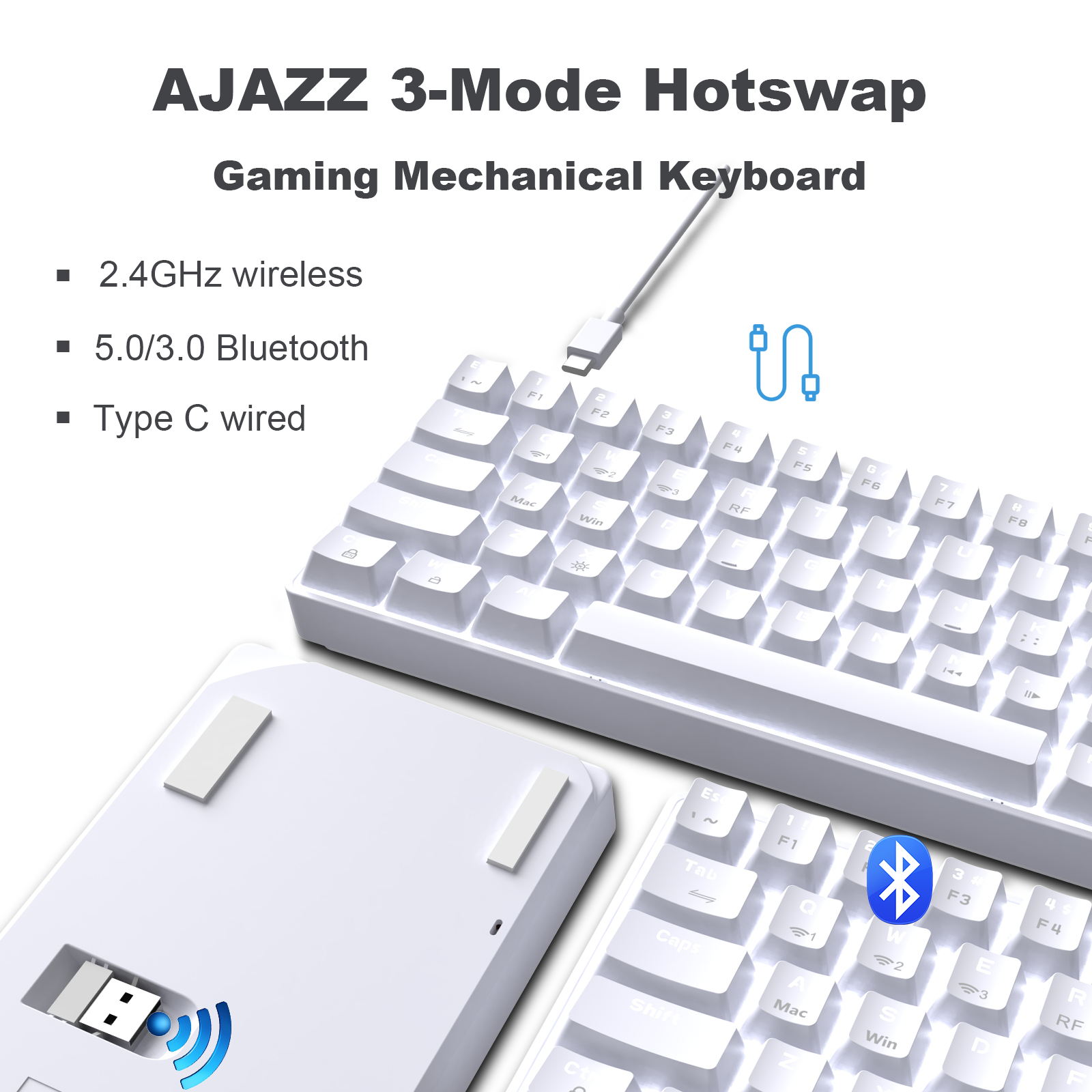 AJAZZ AK692 - Hot-Swappable Numeric Keyboard Mechanical Wireless Bluetooth5.0 Type C Wired Mode 4000 mAh Rechargable Light up