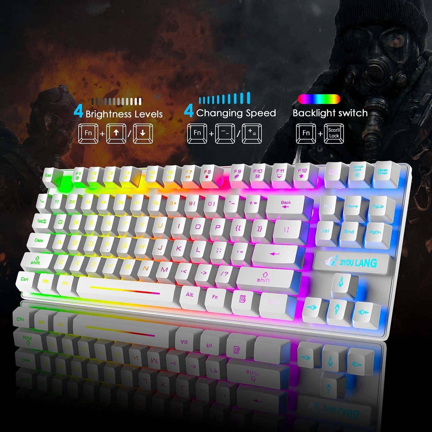 ZIYOU LANG K16 60% Gaming Keyboard87 Keys Mechanical Feeling Multi Color RGB Illuminated LED Backlit Wired Light Up Keyboard