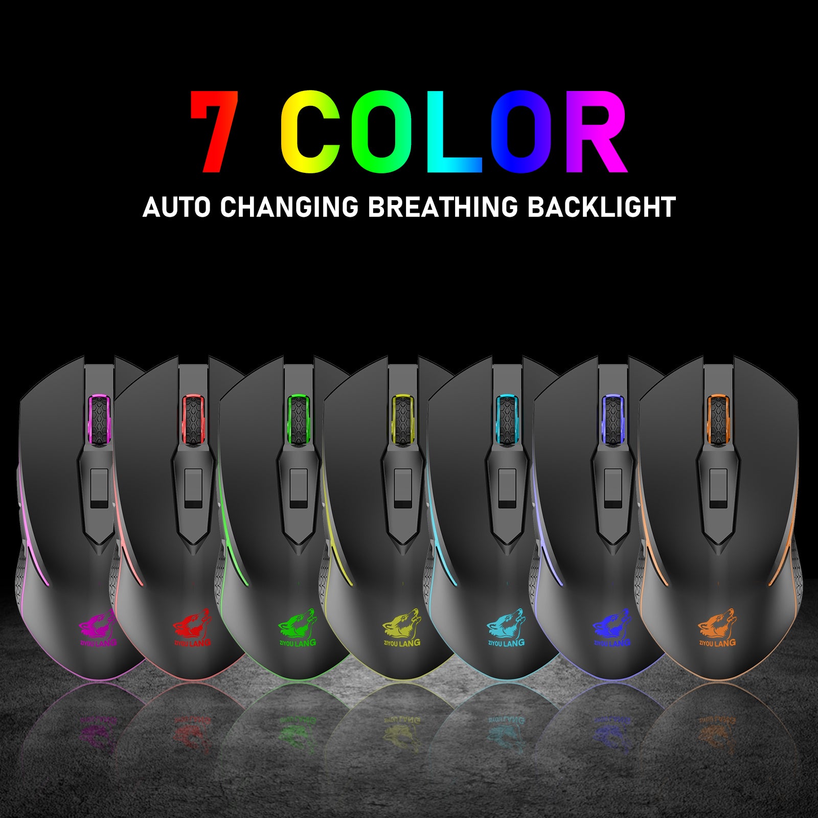 ZIYOU LANG Wireless Gaming Mouse with 2.4Ghz USB Receiver RGB Backlight Adjustable DPI Silent Rechargeable Ergonomic 7 Button