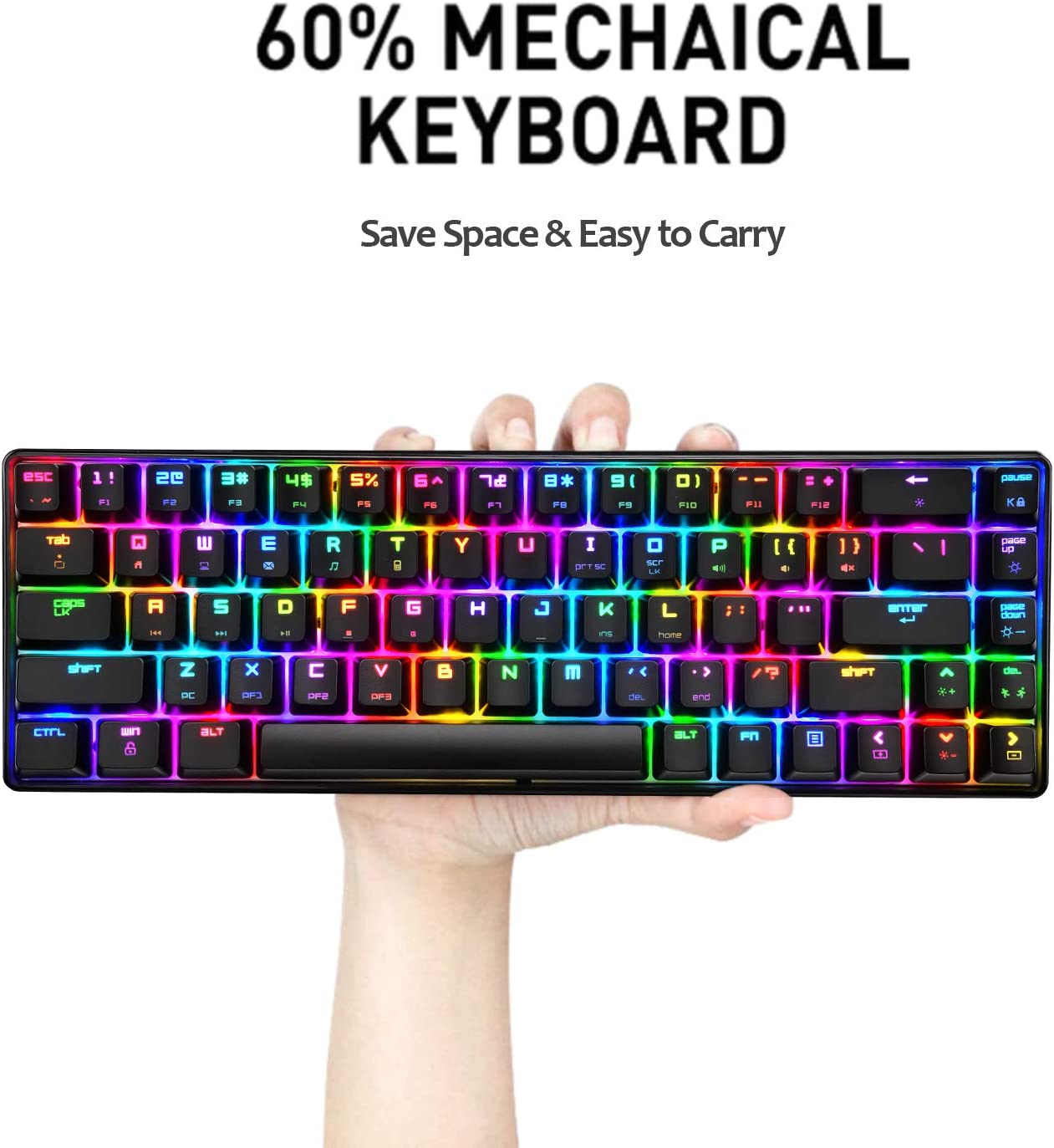 MAGIC-REFINER MK14 60% Mechanical Gaming Keyboard Type C Wired 68 Keys LED illuminated 18 Chroma RGB Lighting Clicky Switches Anti-ghosting