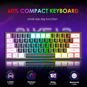 ZIYOU LANG T61 60% Ultra Compact Wireless Gaming Keyboard and Mouse Set with Mousepad 2400 DPI Rainbow Backlit 3800 mAh Rechargeable