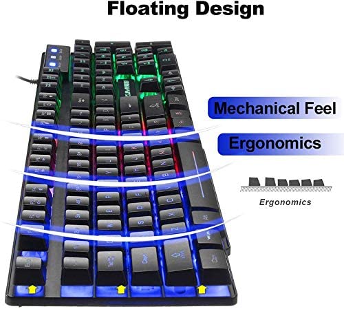 FELiCON T6 UK Layout Gaming Keyboard and Mouse Sets Rainbow Backlit Usb Gaming Keyboard  2400DPI 6 Buttons Optical  Gaming Mouse