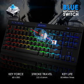 MAGIC-REFINER MK17 87 Key RGB Mechanical Gaming Keyboard, 18  RGB LED Backlit, Multimedia Digital Volume Wheel, full Keys All-ghosting-Blue Switches