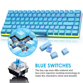 AJAZZ AK33 Gaming Mechanical Keyboard Type-C Computer Keyboard with Rainbow LED Backlit 82keys Anti-ghosting, Blue Switch