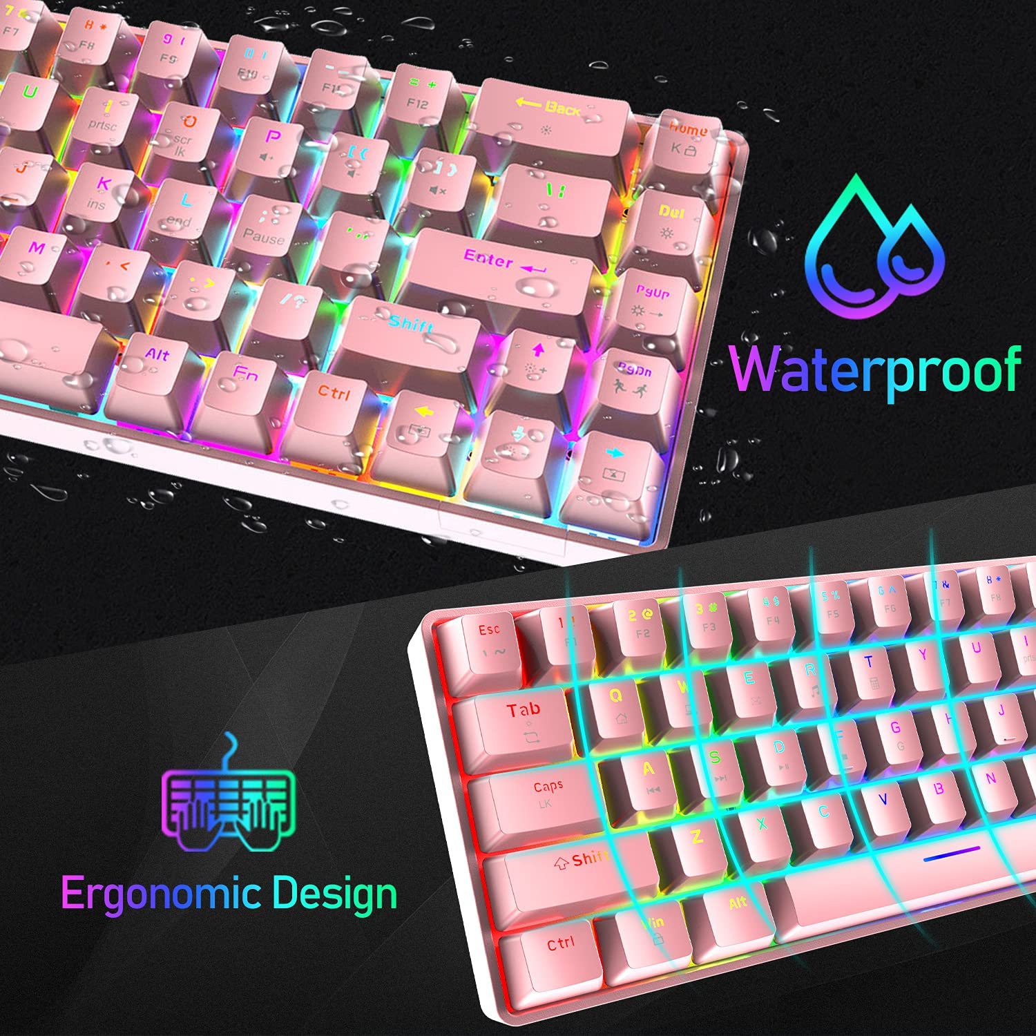 ZIYOU LANG T8 60% Mechanical Mini Gaming Keyboard Compact Type C Wired 68 Keys LED Backlit USB Waterproof Keyboard 18 Chroma RGB