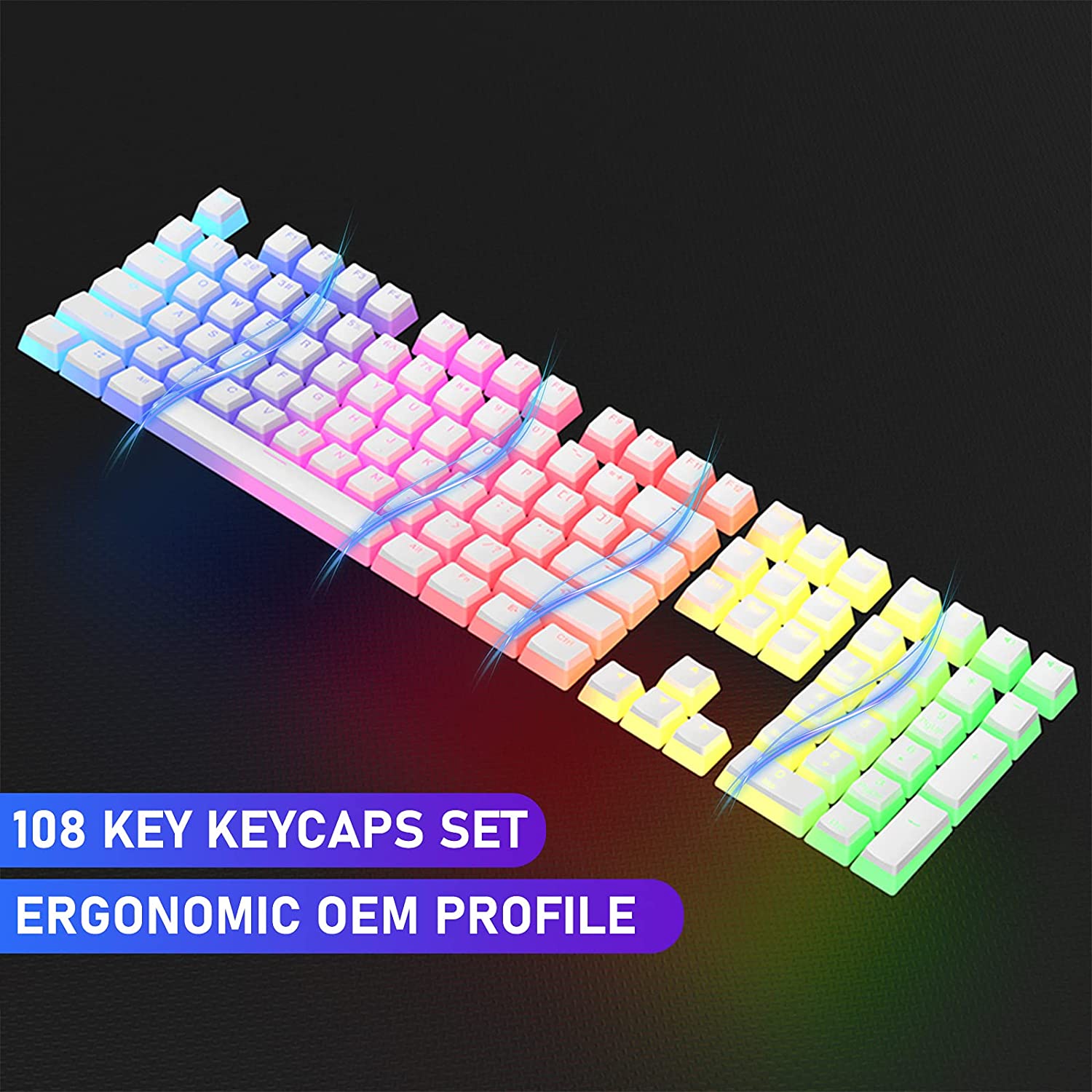 AJAZZ PBT Pudding Keycaps with Keycap Puller 108 Key Double Shot Keycaps Translucent Layer OEM Profile Keycap Full 104 Key/60% Compact 61 Key/68 Key