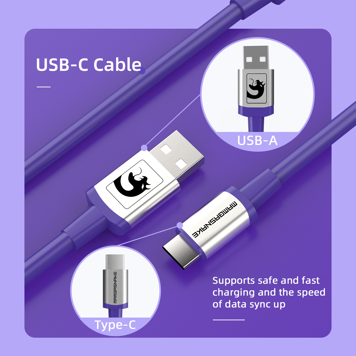 MAMBASNAKE Coiled Gaming Keyboard Cable, Pro Custom USB-C Cable for Mechanical Keyboard, TPU Spring Type-C Cable with Metal Aviation Connector