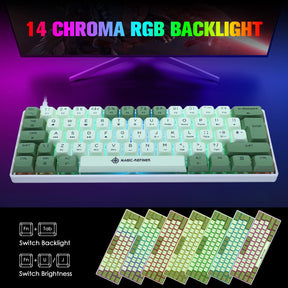 MAGIC-REFINER MK21 UK Layout 60% Mechanical Gaming Keyboard Mini Compact Wired Type C Dye-Sublimation PBT USB Water-resistant 14 Chroma RGB Illuminated