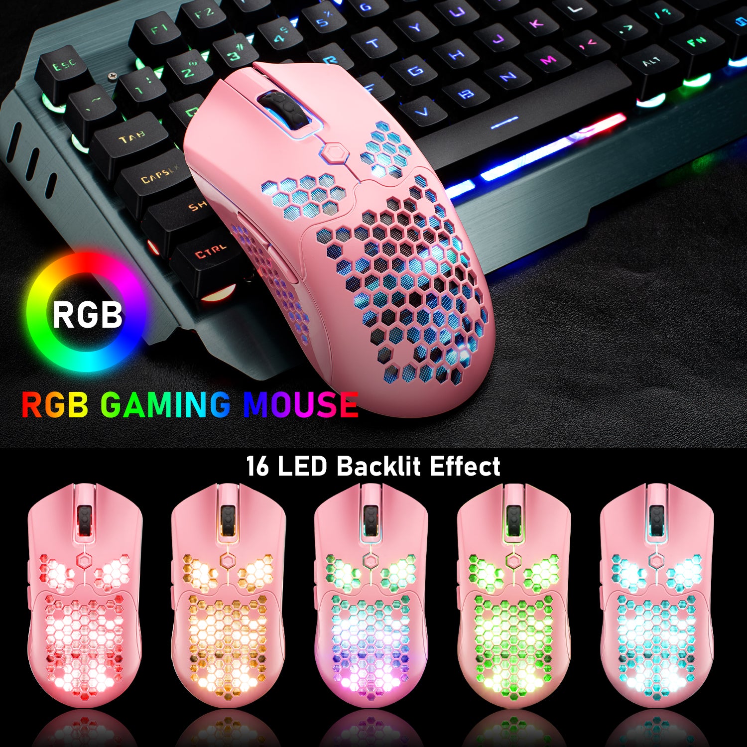 ZIYOU LANG X2 Wireless/ Wired Gaming Mouse,16 RGB Backlit Ultralight Honeycomb Shell with Programmable Driver,Rechargeable 800mA,12000 DPI