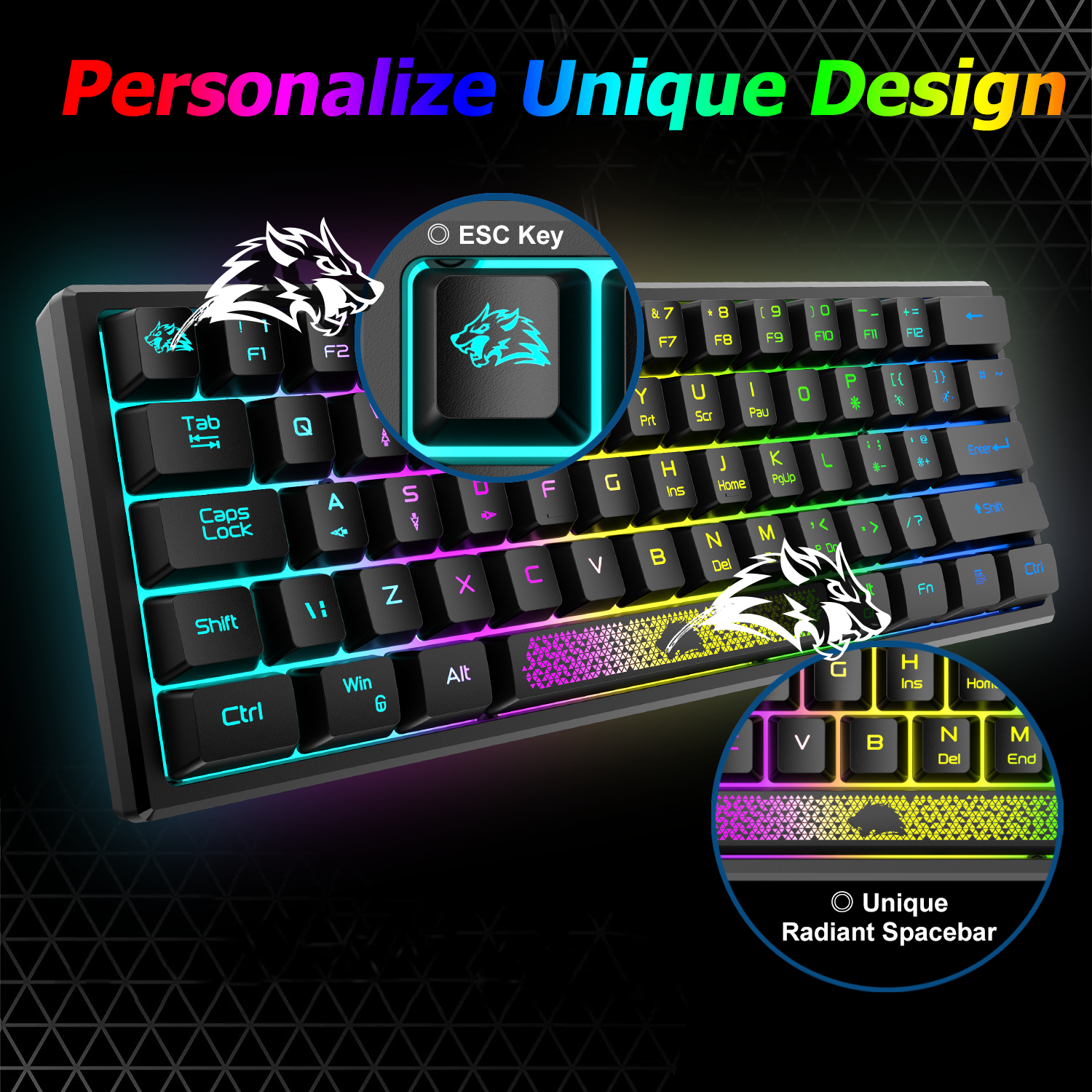 ZIYOU LANG K61 - 60 Percent Compact Gaming Keyboard UK Layout Ultralight LED Backlit Mechanical Feel PS4 Laptop PC Accessories