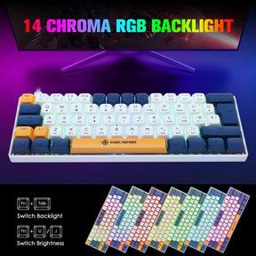 MAGIC-REFINER MK21 UK Layout 60% Mechanical Gaming Keyboard Mini Compact Wired Type C Dye-Sublimation PBT USB Water-resistant 14 Chroma RGB Illuminated