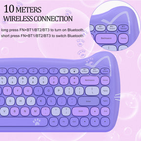 AJAZZ 3060i Wireless Cute Computer Keyboard Lovely Cat Silent Office Bluetooth Keyboard Retro Round Matte Texture Keycap for iPad Laptop