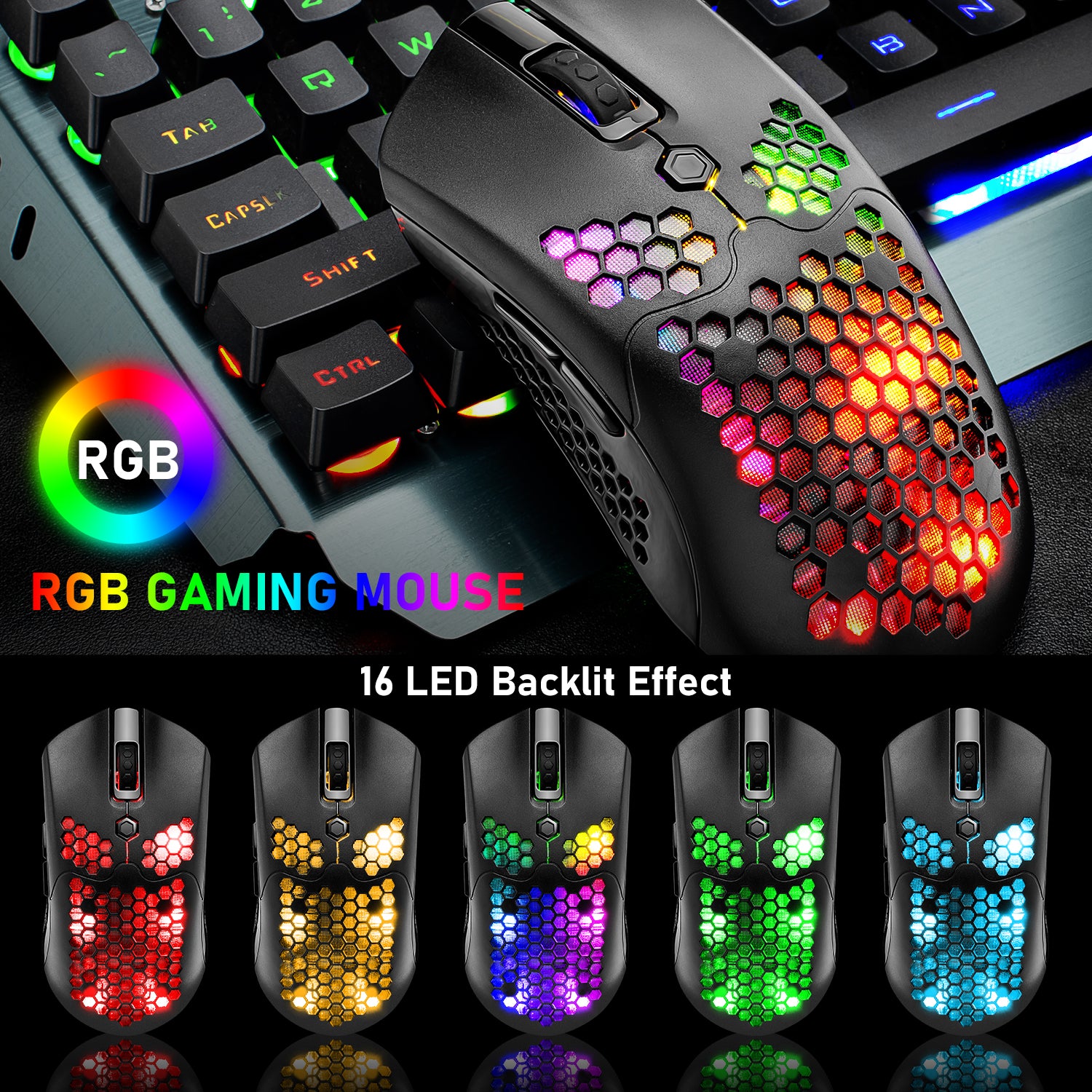 ZIYOU LANG X2 Wireless/ Wired Gaming Mouse,16 RGB Backlit Ultralight Honeycomb Shell with Programmable Driver,Rechargeable 800mA,12000 DPI