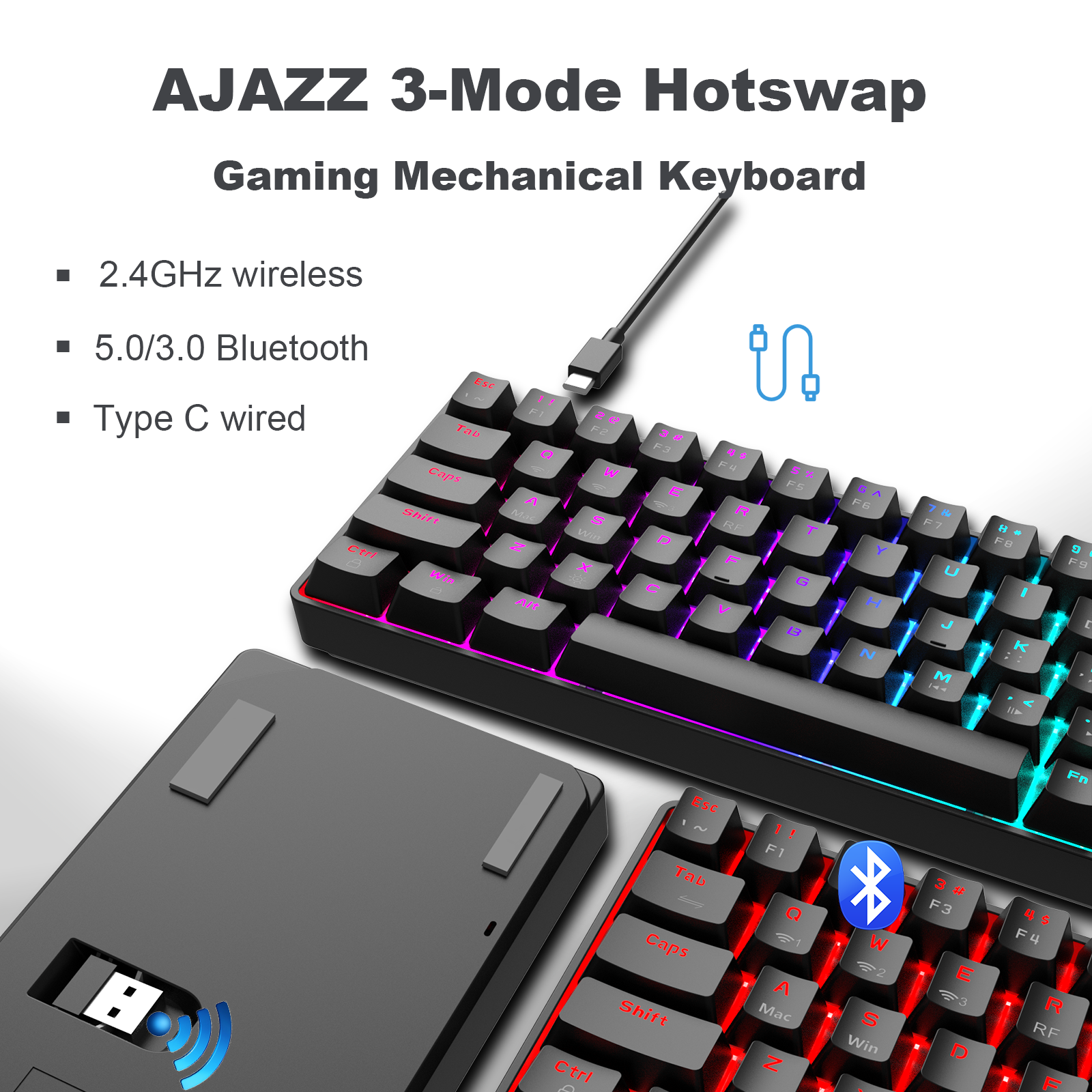 AJAZZ AK692 - Hot-Swappable Numeric Keyboard Mechanical Wireless Bluetooth5.0 Type C Wired Mode 4000 mAh Rechargable Light up