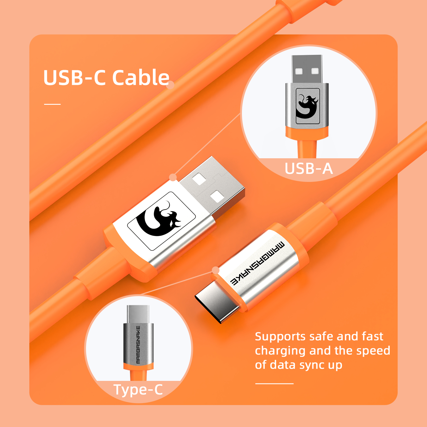 MAMBASNAKE Coiled Gaming Keyboard Cable, Pro Custom USB-C Cable for Mechanical Keyboard, TPU Spring Type-C Cable with Metal Aviation Connector