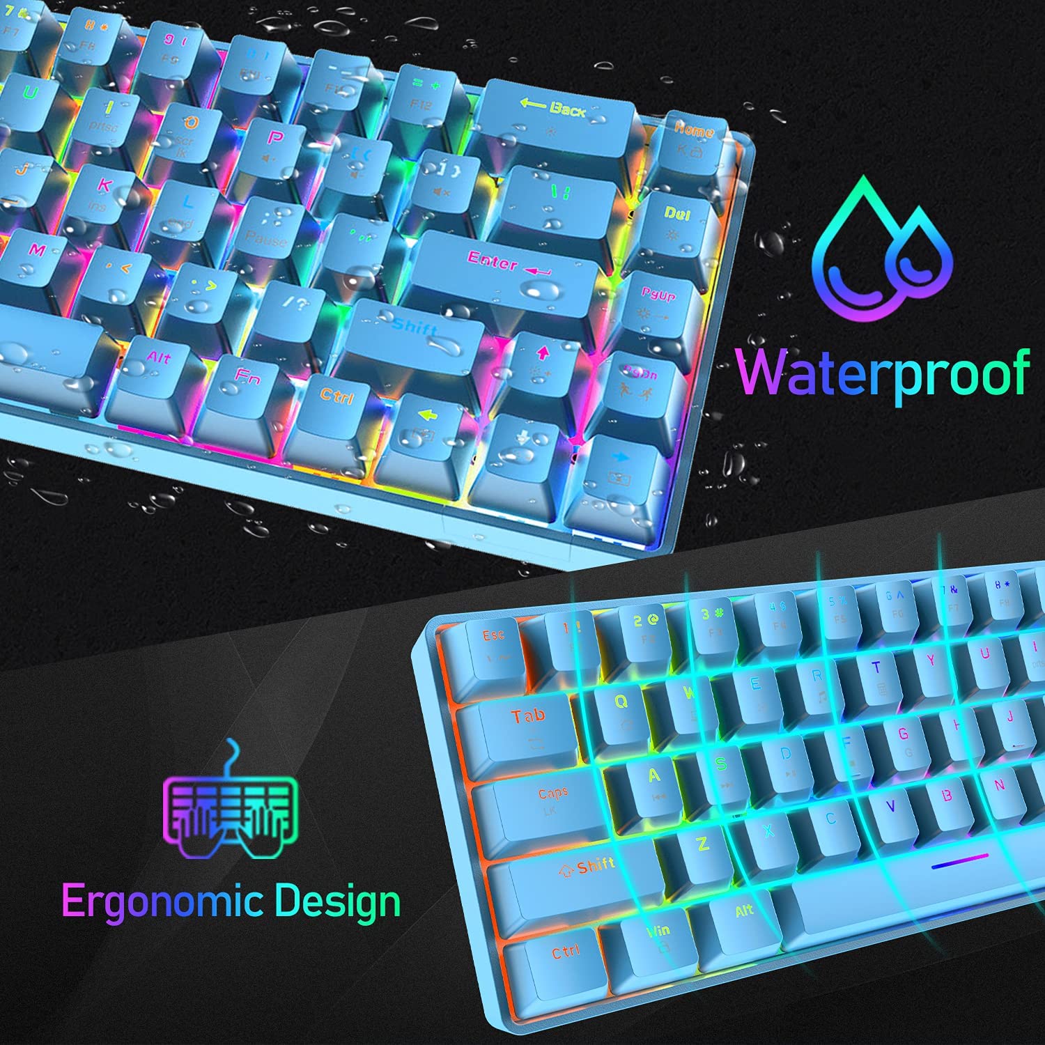 ZIYOU LANG T8 60% Mechanical Mini Gaming Keyboard Compact Type C Wired 68 Keys LED Backlit USB Waterproof Keyboard 18 Chroma RGB