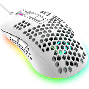 MAMBASNAKE 383 Lightweight Wired Mouse, USB Optical Computer Mice with RGB Backlit, 4 Adjustable DPI Up to 2400, Honeycomb Shell