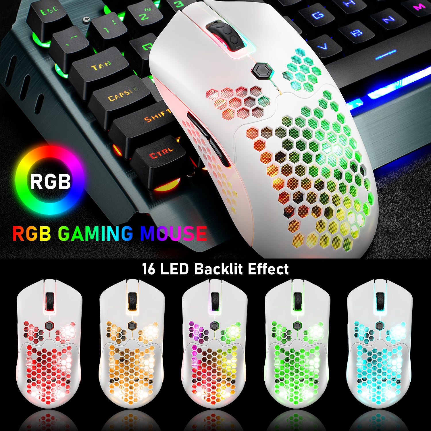 ZIYOU LANG X2 Wireless/ Wired Gaming Mouse,16 RGB Backlit Ultralight Honeycomb Shell with Programmable Driver,Rechargeable 800mA,12000 DPI