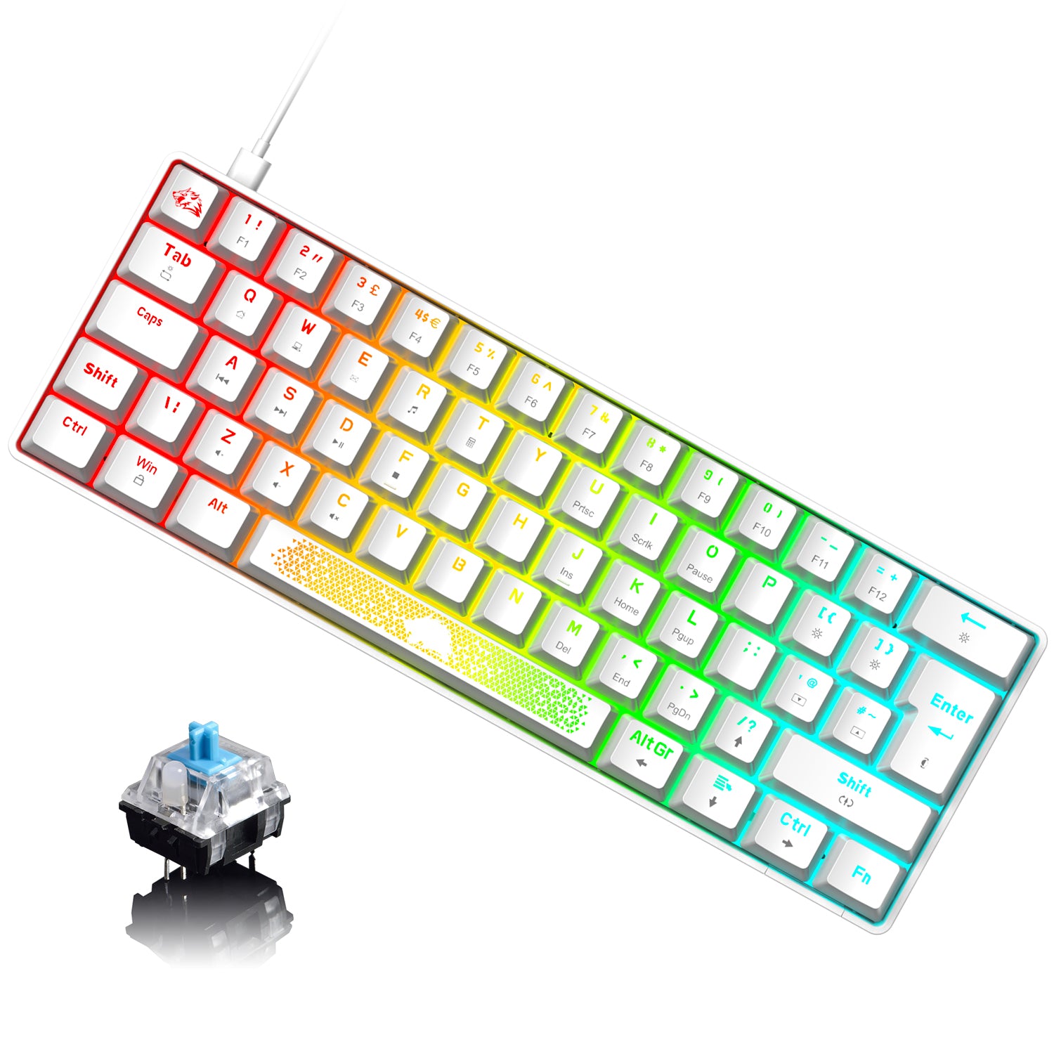 ZIYOU LANG T60RGB Mechanical Gaming Keyboard, 60% Compact 62 Key USB C Wired RGB Backlit LED Backlight Ergonomic Gaming Keyboard