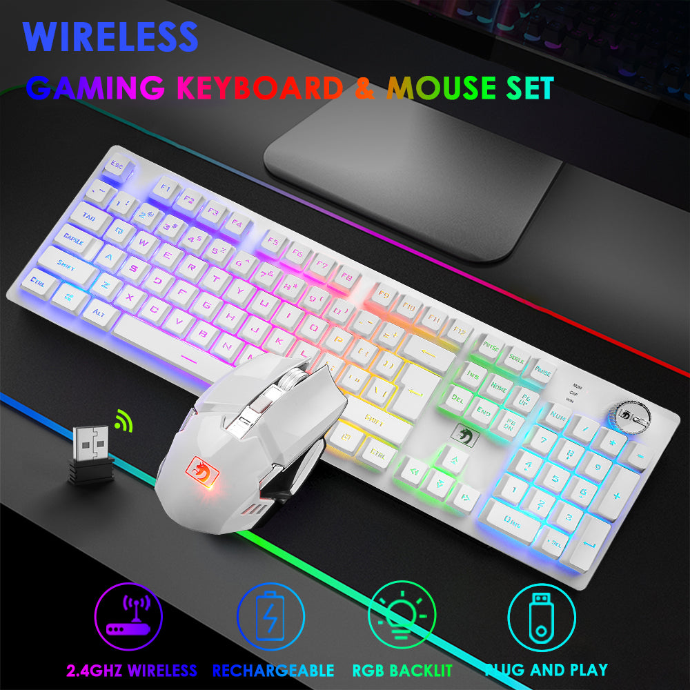 MAMBASNAKE K620 Wireless Gaming Keyboard & Mouse Combo,Mechanical Feel 100% Light Up Keyboard 4800mAh Rechargeable+PC Gaming Mice