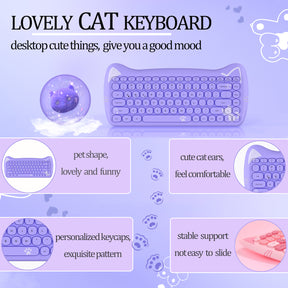 AJAZZ 3060i Wireless Cute Computer Keyboard Lovely Cat Silent Office Bluetooth Keyboard Retro Round Matte Texture Keycap for iPad Laptop