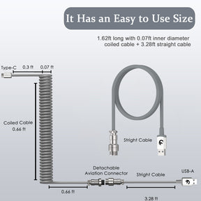 MAMBASNAKE Coiled Gaming Keyboard Cable, Pro Custom USB-C Cable for Mechanical Keyboard, TPU Spring Type-C Cable with Metal Aviation Connector