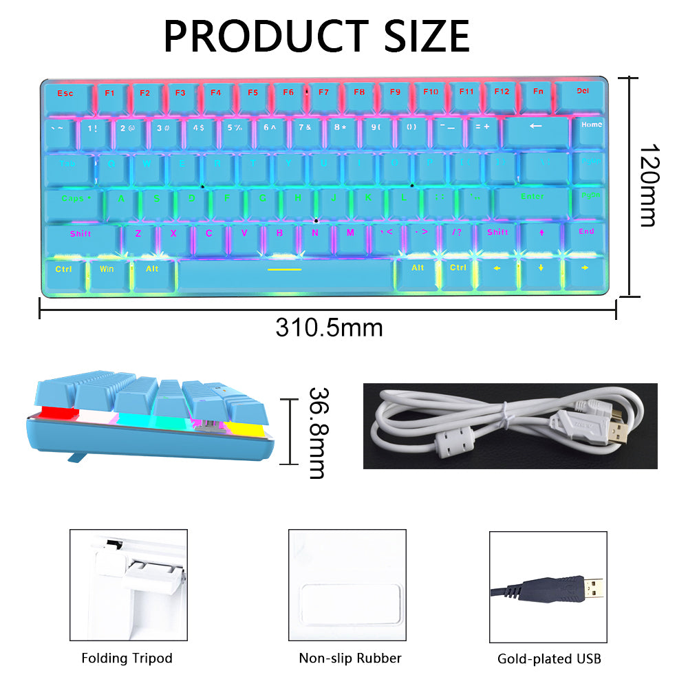 AJAZZ AK33 Gaming Mechanical Keyboard Type-C Computer Keyboard with Rainbow LED Backlit 82keys Anti-ghosting, Blue Switch