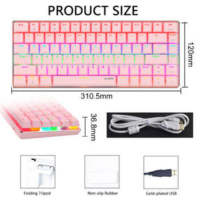 AJAZZ AK33 Gaming Mechanical Keyboard Type-C Computer Keyboard with Rainbow LED Backlit 82keys Anti-ghosting, Blue Switch